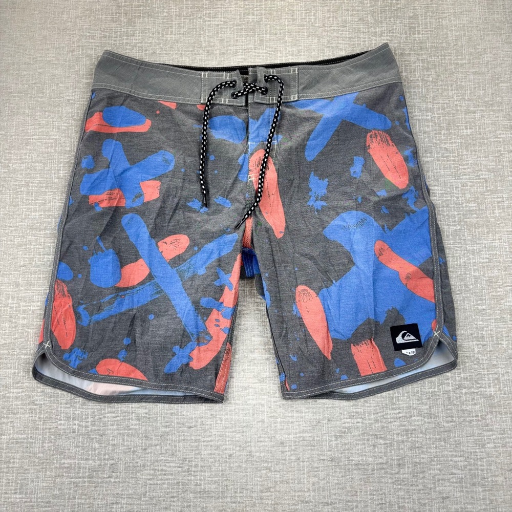 Quiksilver Mens Abstract Print Board Shorts Gray Blue Coral Size 32 x 19